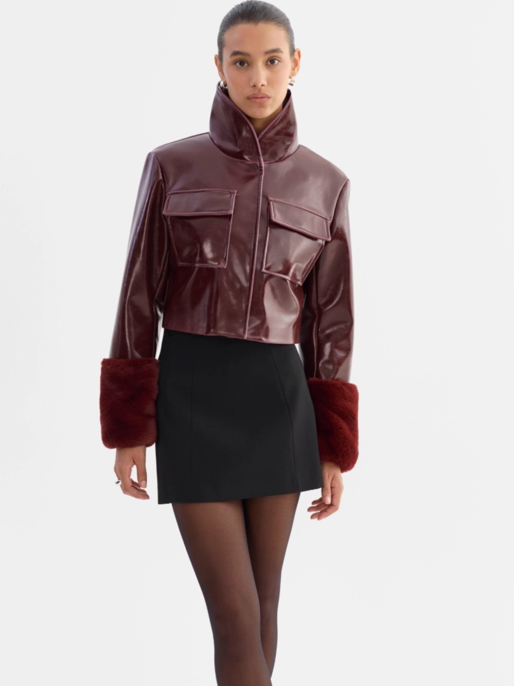 Lamarque Hedda Cropped Faux Leather Jacket - Bordeaux